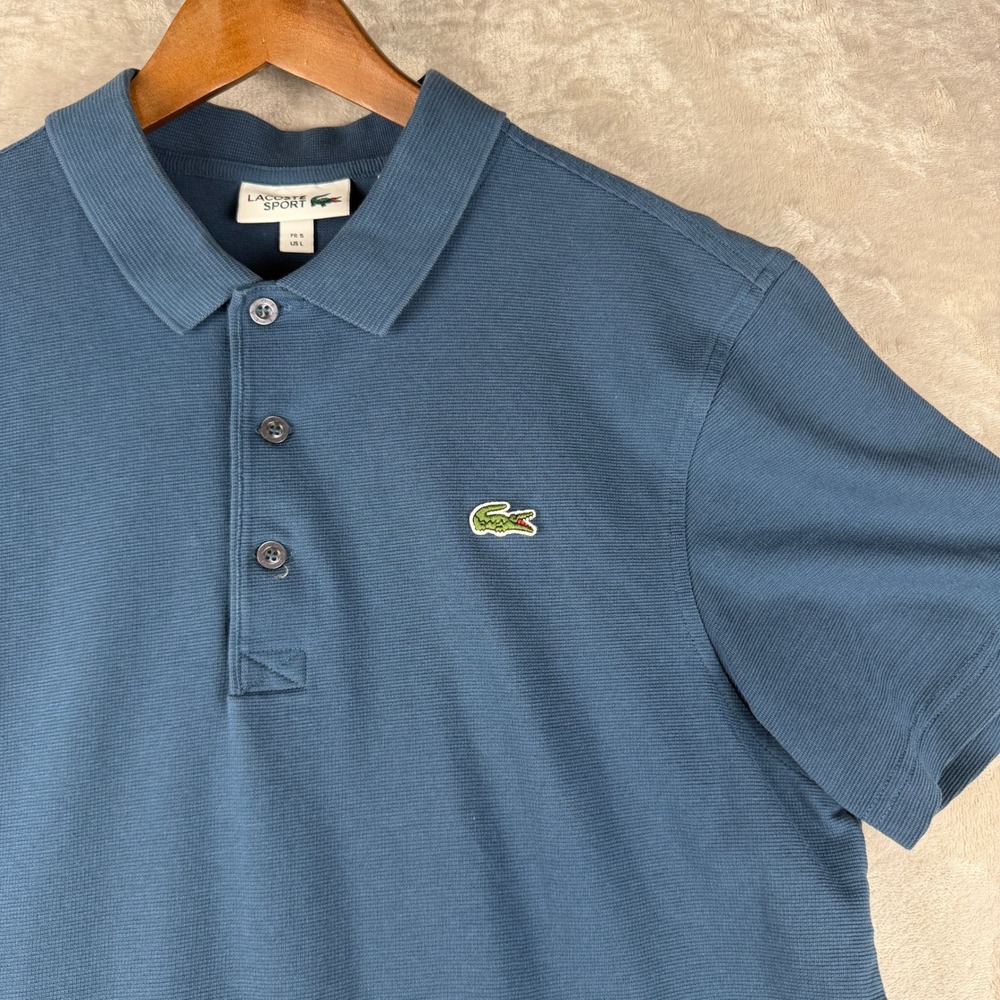 Lacoste Sport Mens Blue Short Sleeve Ribbed Polo Shirt Size L Large Crocodile